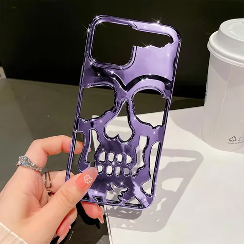 Vista 4 de Funda para iPhone 13 Pro Max, funda mate divertida gótica de terror gótico de Halloween con esqueleto de calavera chapada en lujo, TPU suave, linda