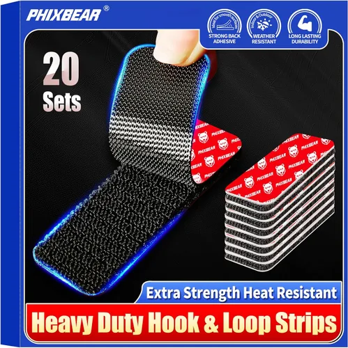 Vista 8 de PHIXBEAR 20 juegos de tiras de gancho y velcro súper adhesivas de servicio pesado, hechas de 3M VHB, resistentes al calor e impermeables, para uso