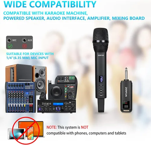 Vista 2 de Micrófono inalámbrico recargable, sistema de micrófono inalámbrico de mano profesional con control Echo Treble BASS VOL para karaoke, canto, Negro