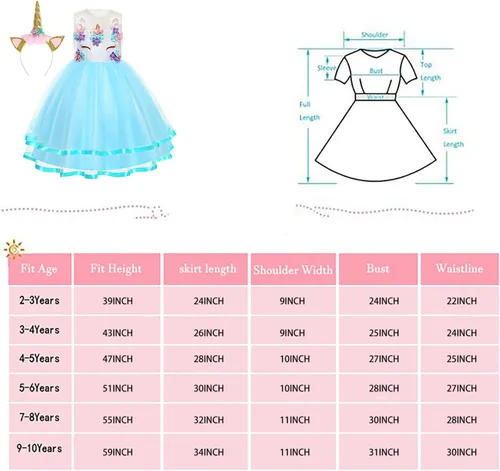 Vista 5 de Vestido largo de unicornio para niñas disfraz de concurso fiesta de princesa cumpleaños vestido largo