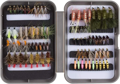 Vista 12 de BASSDASH Fly Fishing Flies Kit Fly Assortment Trout Bass Fishing with Fly Box with Dry/Wet Flies, Nymphs, Streamers, Popper