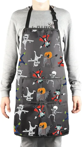 Vista 4 de MBMSO Divertido cráneo zombi regalo de monstruos de Halloween, delantal de esqueleto bailarín, regalo para fiesta de Halloween, delantal