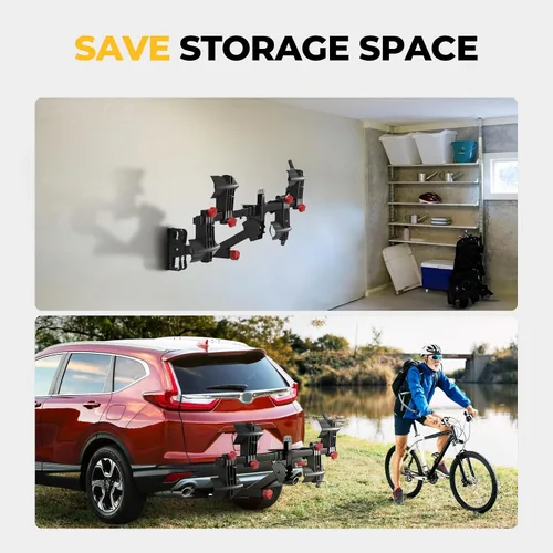 Vista 8 de BougeRV - Soporte de enganche para bicicletas de plataforma de 2 pulgadas con doble bloqueo para SUV y camiones, para 2 bicicletas, soporte