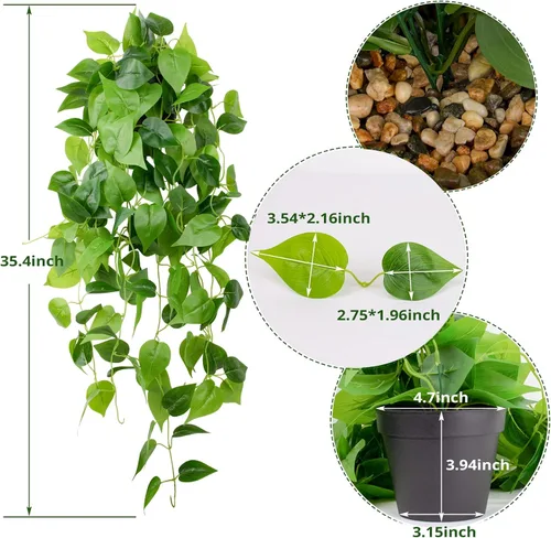 Vista 2 de LOYWREE Plantas Artificiales de 35.4 Pulgadas en Maceta Negra Plantas Colgantes Falsas Realistas en Maceta con Hiedra Artificial y Pothos - Ideal