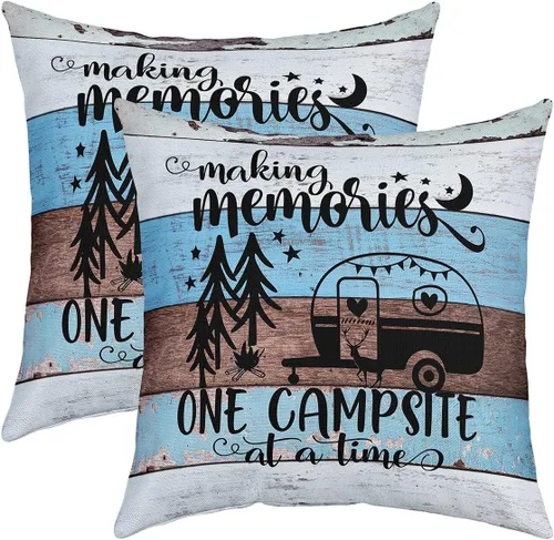 Vista 14 de Juego de 2 fundas de almohada de 16 x 16 pulgadas, fundas de almohada decorativas de camping feliz para decoración de caravanas para sofá cama