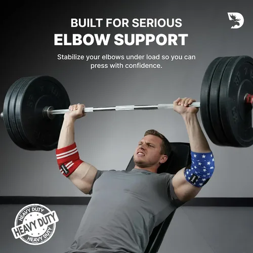 Vista 2 de DMoose Fitness Elbow Wraps for Weightlifting (Pair) - 40'' Adjustable Strap for Gym Workout & Bench Press, Compression Elbow Sleeves for Tendonitis