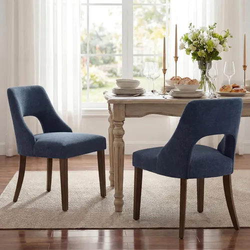 Vista 12 de UVV Juego de 2 sillas de comedor de madera, sillas de comedor modernas de mediados de siglo tapizadas en tela para cocina y comedor, silla de cena