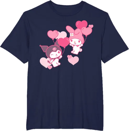 Vista 63 de Camiseta de My Melody y Kuromi con corazones del Día de San Valentín Negro