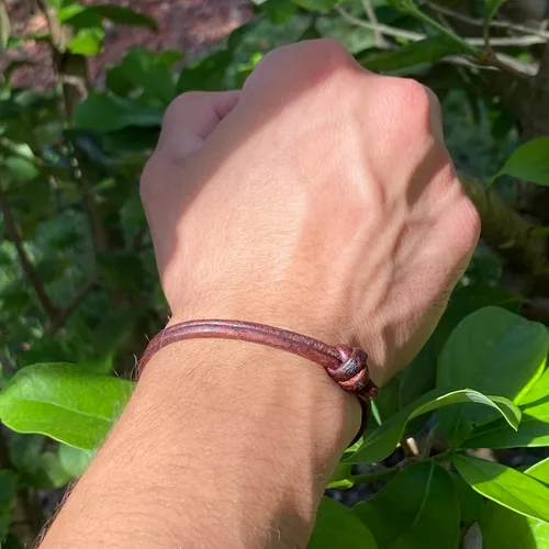 Vista 24 de 3 mm Men Genuine Leather Bracelet - Handmade Adjustable Cuff, Mens Minimalism Leather Wrap Wristband, Simple Accessories, Premium Leather, Women