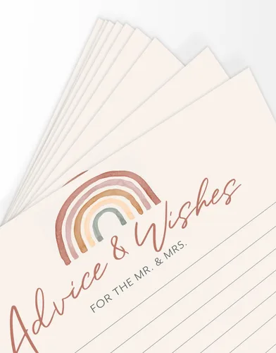 Vista 6 de Printed Party Tarjetas de consejos de boda y buenos deseos, tema boho arco iris, juego de 50