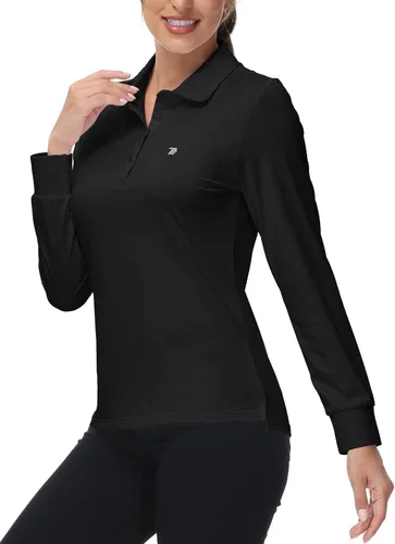 Vista 2 de BASUDAM Polo de golf de manga larga para mujer, con forro polar, casual, para deportes, camisetas atléticas