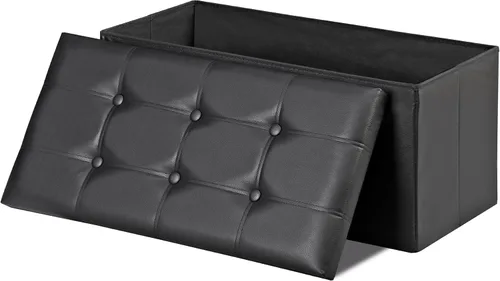 Vista 12 de LEMY - Banco de almacenamiento otomano plegable de 43 pulgadas, taburete reposapiés con divisor de madera y gran espacio de almacenamiento, banco