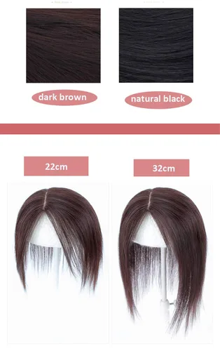 Vista 5 de LXUE Parte superior de cabello humano con base de seda natural para mujeres con cabello gris y delgado, 5 x 5.5 pulgadas, base con flequillo, 8.7