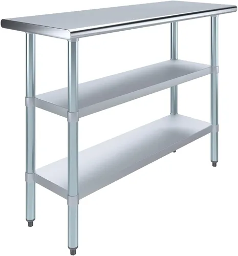 Vista 20 de Mesa de trabajo de acero inoxidable con 2 estantes Mesa de utilidad de metal Utilidad comercial y residencial NSF