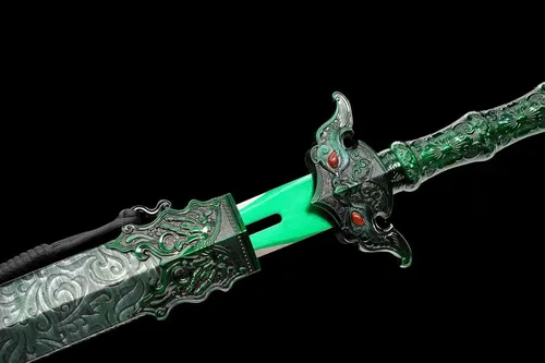 Vista 6 de Espada china Han Jian alto manganeso acero afilado hoja bestia protector de Verde