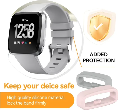 Vista 4 de Paquete de 6 anillos de sujeción compatibles con Fitbit Versa 4/3/2/Sense/Sense 2/Versa Lite/SE Band Keeper, correa de repuesto de silicona