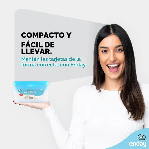 Vista 2 de Enday Caja de tarjeta de índice azul 3x5, organizador de tarjetas de índice, soporte para tarjetas flash, capacidad para 250 tarjetas.