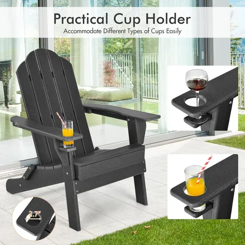 Vista 5 de Giantex Adirondack - Silla plegable para exteriores, silla de patio resistente a la intemperie de HDPE con soporte integrado para tazas, silla