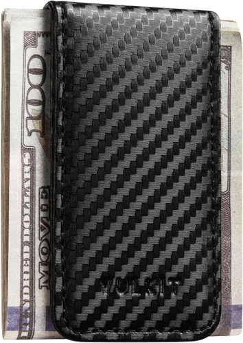 Vista 15 de VULKIT Clip magnético de cuero para dinero, portador de dinero, diseño minimalista con capacidad para hasta 15 billetes, Negro, Delgado