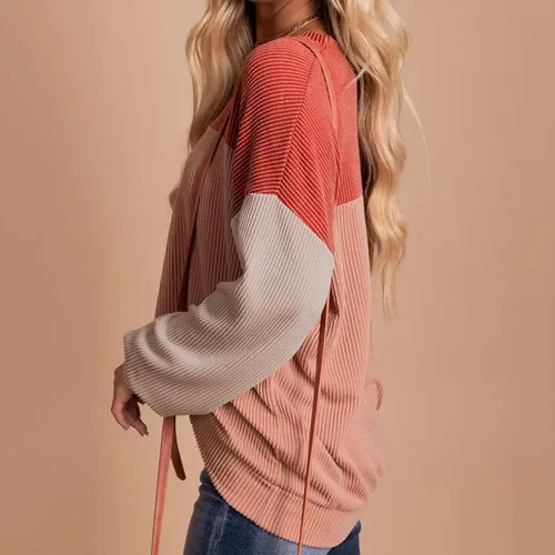 Vista 4 de Camisas de manga larga con cuello redondo para mujer, de otoño, a la moda, 2023, de punto, informales, cómodas, sudaderas