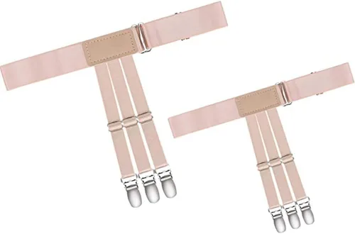 Vista 3 de Mens Shirt Stays Upgrade Adjustable Elastic Garter Military Shirts Holder with Non-slip Locking Clamps Beige