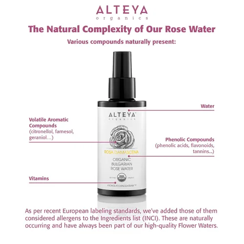 Vista 6 de Alteya - Tónico facial orgánico USDA de agua de rosas de alta potencia, 3000 rosas en una botella, 3.4 onzas líquidas/3.4 fl oz de agua pura de flor