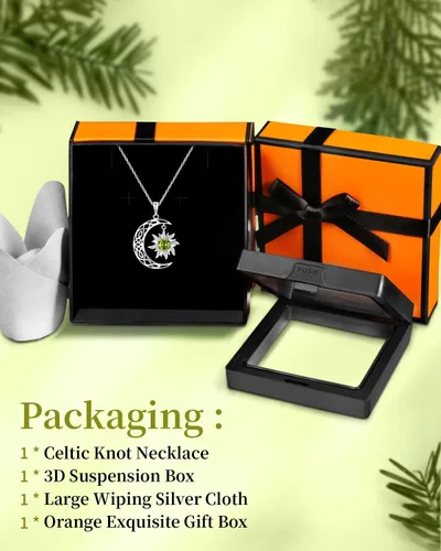 Vista 4 de BDL Collares de piedra natal para mujer, plata de ley 925 con diseño de bruja, sol y luna, regalos