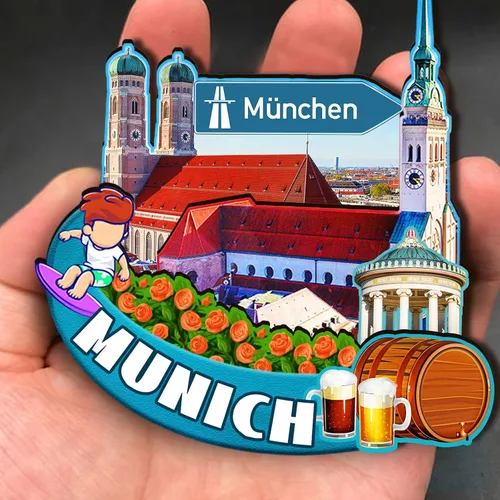 Vista 4 de Alemania Munich - Imán de madera 3D para nevera, viajes, decoraciones coleccionables, artesanías, 2