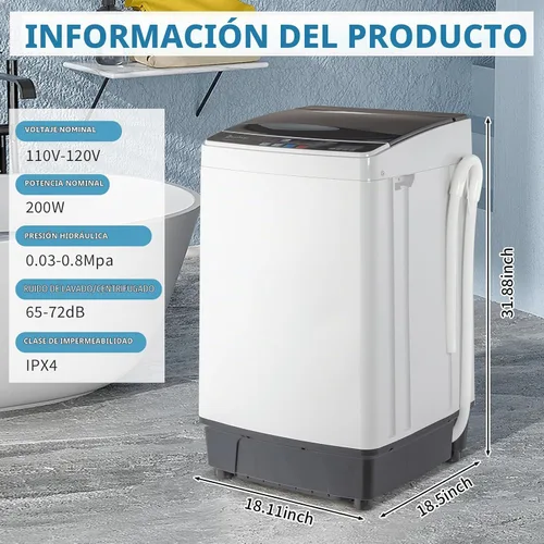 Vista 7 de ROVSUN Secadora de Ropa Portátil de 1.5 Pies Cúbicos y Lavadora Completamente Automática de 17.6 Libras, Juego Combinado de Lavadora y Secadora