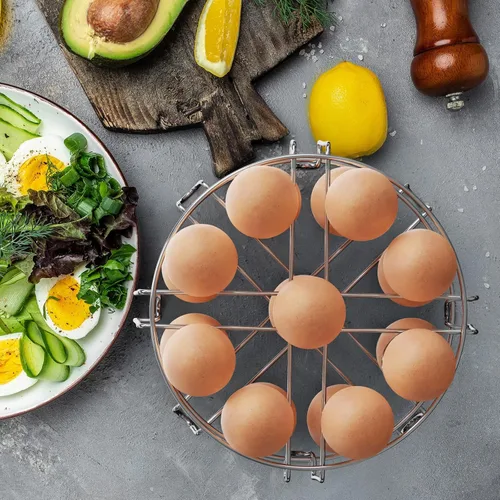 Vista 6 de GSlife Estante de vapor para huevos, salvamanteles de acero inoxidable para olla a presión de 8 cuartos de galón, cocina 18 huevos, inserto apilable