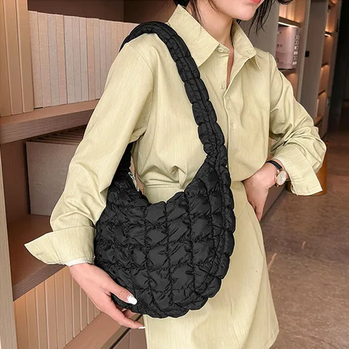 Vista 5 de Bolsa acolchada para mujer, bolsa de hombro acolchada, bolso grande tipo hobo ligero, de nailon acolchado