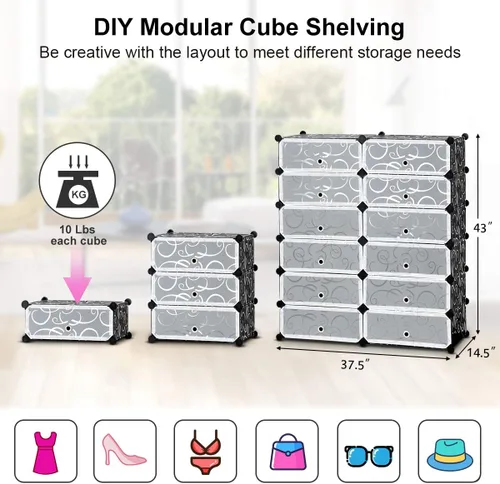 Vista 3 de Zapatero organizador de 6 niveles, 24 pares de almacenamiento de zapatos de plástico, zapatero de pie, almacenamiento modular apilable para zapatos