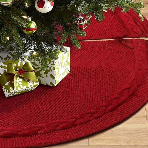 Vista 7 de Hommtina Falda de Árbol de Navidad de 48 Pulgadas Blanca, Decoraciones de Árbol de Navidad Falda de Árbol de Piel Sintética para Navidad Fiestas