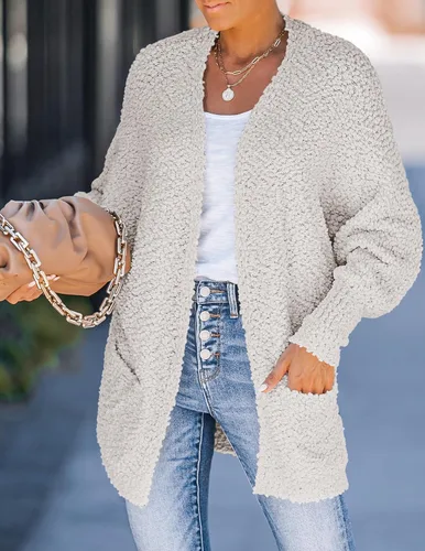 Vista 8 de ZESICA Women's 2024 Fall Winter Popcorn Long Sleeve Open Front Chunky Knit Oversized Cardigan Sweater Coat