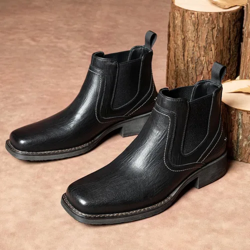 Vista 3 de Jousen Chelsea - Botas de vestir para hombre, con punta cuadrada, estilo casual, sin cordones
