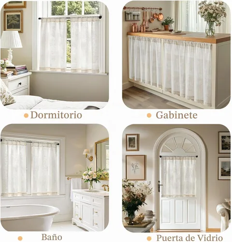Vista 5 de Jinchan - Cortinas de lino texturizado para cocina, 24 pulgadas, natural, 2 paneles Mezcla de lino beige natural
