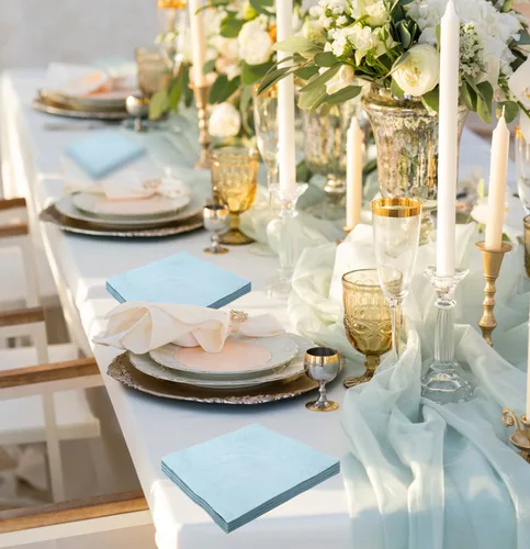Vista 3 de 50 servilletas de cóctel de 3 capas de color azul bebé, servilletas de postre, servilletas de papel desechables para bodas, fiestas de cumpleaños