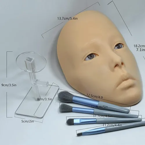 Vista 6 de Tablero de práctica de maquillaje 5D, cara de maniquí de maquillaje de silicona, cara de práctica de maquillaje para principiantes reutilizable, ojo