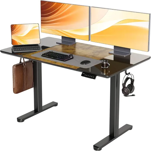 Vista 9 de INNOVAR Escritorio de pie de cristal con cajones, escritorio de pie ajustable de 32 x 19 pulgadas, escritorio de computadora de oficina en casa