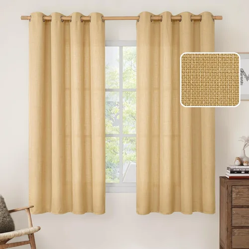 Vista 197 de LAMIT Cortinas de lino marrón caramelo para sala de estar, 84 pulgadas, de lino sintético, texturizado, filtrante de luz, paneles de privacidad