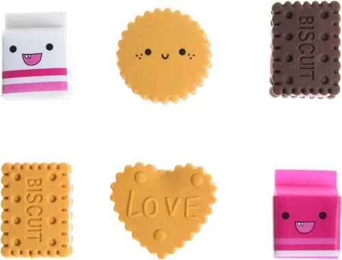 Vista 2 de Borradores de galletas para niños, 12 piezas 3D lindo rompecabezas de comida, mini borrador de galletas, divertido borrador de escritorio