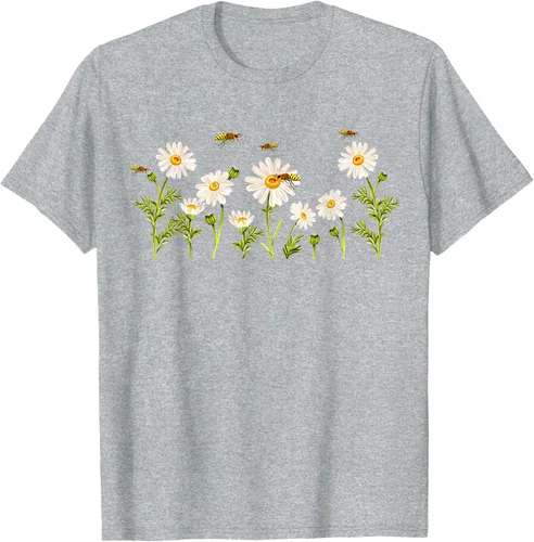 Vista 37 de Marguerites Daisy - Camiseta de verano con margaritas de jardín de flores, Negro, S