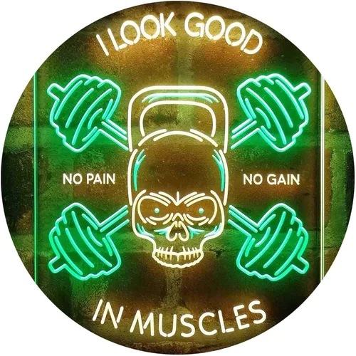 Vista 11 de ADVPRO No Pain No Gain I Look Good in Muscles Weight Train Gym Fitness Señal de neón LED de doble color azul y rojo 8 x 12 pulgadas st6s23-i4093-br
