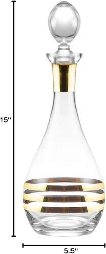 Vista 8 de Decantador de vino de cristal con tapón - jarra - para rojo - blanco - vino - diseño dorado a rayas - cristal de 48 onzas - Hecho en Europa - por