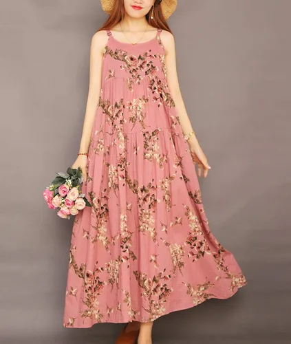 Vista 4 de YESNO - Vestidos largo de verano para mujer 2022 estilo casual y bohemio holgado con estampado floral bolsillos y tirantes delgados E75
