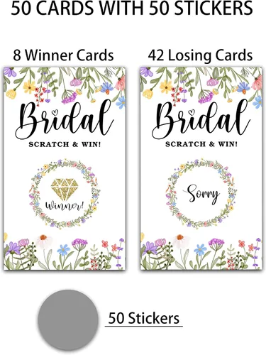 Vista 3 de Tarjetas de juego para raspar para despedida de soltera, boletos de lotería nupcial de flores de primavera, ideas de juegos de despedida de soltera