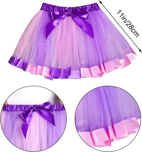 Vista 3 de jiebor Disfraces morados de los años 80, accesorios para niños y niñas, falda tutú, calentadores de piernas, guantes de red, collar, persianas