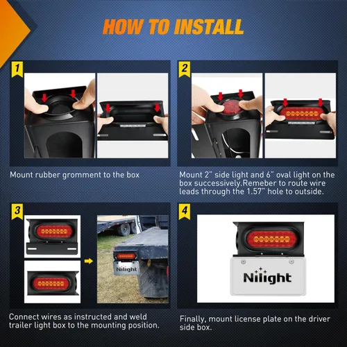 Vista 4 de Nilight juego de 2 cajas de luz para remolque de acero, kit de carcasas con 3 luces LED para placa de matrícula, luces de cola ovaladas de 6