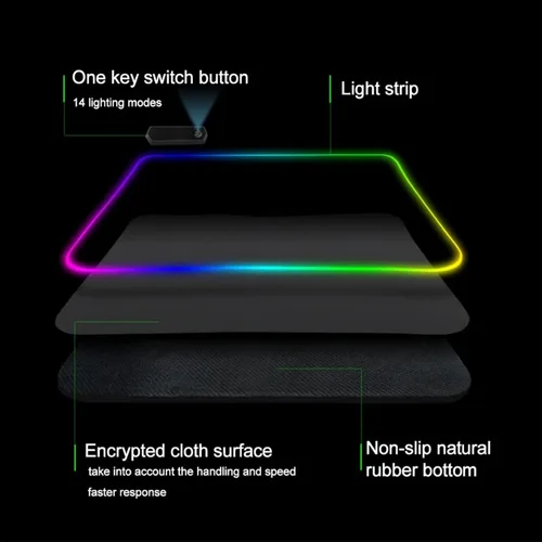 Vista 5 de Alfombrilla de ratón para juegos de Warframe con 14 modos de iluminación LED resistente al desgaste resistente al agua con textura premium