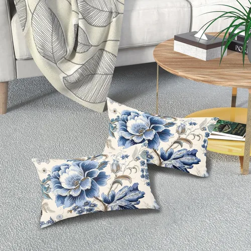 Vista 7 de Chinoiserie - Fundas de almohada de 20 x 12 pulgadas, fundas de almohada vintage de flores azules para primavera y verano, fundas de almohada